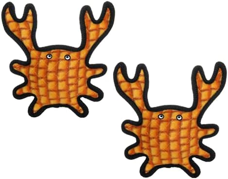TUFFY - World's Tuffest Soft Dog Toy - Ocean- Squeakers - Multiple Layers. Made Durable, Strong & Tough. Interactive Play (Tug, Toss & Fetch). Machine Washable & Floats. (Crab Orange, Medium 2 Pack)