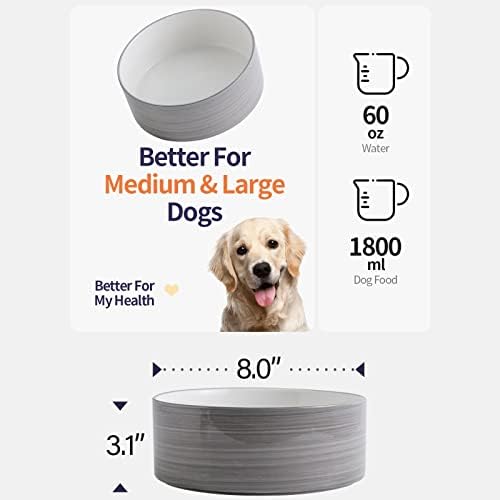 Dog Bowl Ceramic for Medium Large Breeds, Heavy Weighted Pet Food Water Feeder Dish, Non - Slip Modern Cute Extra Big Porcelain 8 in Pet Dog Bowl Maze Grey White - Image 2
