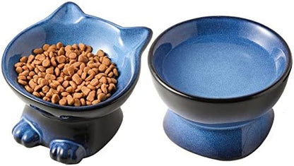Nihow Elevated Cat Bowls,5 Inch Ceramic Raised Cat Food and Water Bowl Set by Nihow