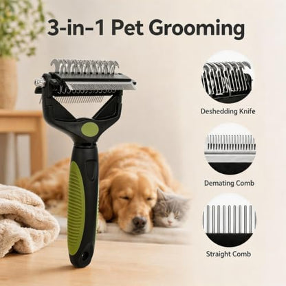 3-in-1 Pet Grooming Tool Dematting Comb Undercoat Rake Deshedding Brush - Image 2