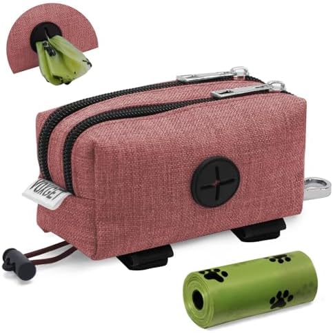 Dog Poop Bag Holder with Treat Pouch, 2 Zipper Pockets & Leash Clip by VOXGET