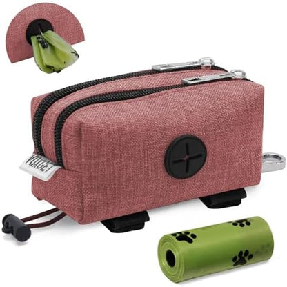 Dog Poop Bag Holder with Treat Pouch, 2 Zipper Pockets & Leash Clip by VOXGET