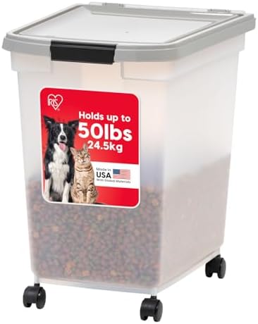 IRIS USA Dog Food Storage Container, Up to 50 lbs, Clear/Gray, Made in USA by IRISUSA
