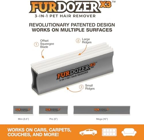 FurDozer Pet Hair Remover & Auto Detailing Tools - Cat & Dog Hair Remover for Carpets, Car Interiors, Couches, Bedding, & Pet Furniture (Gray, X3 PRO - 5" Long) - Image 2
