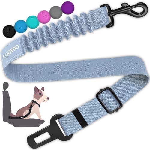 COOYOO Dog Seat Belt,Retractable Dog Car Harness Seat Belt for Car Adjustable Nylon Pet Safety Seat Belts Heavy Duty & Elastic Bungee Buffer by COOYOO