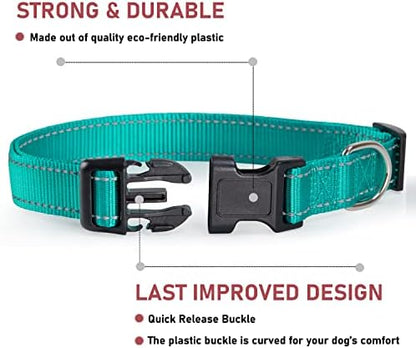 Reflective Dog Collar, Puppy Collar with Buckle Adjustable, Green XL - Image 2