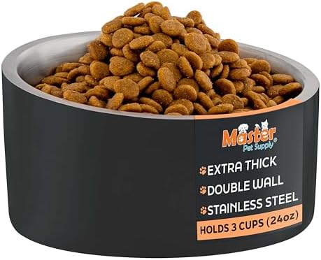 Master Pet Supply Stainless Steel Slanted Dog Cat Food Bowl 24 oz Black by MasterPetSupply