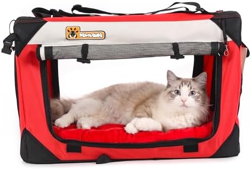 Large Cat & Small Dog Carrier, Soft-Sided 24"x16"x16", Supports 45 lbs, Privacy Windows, Plush Bed, Locking Zippers, Foldable Travel Crate for Home & Vet Visits by PAWMANIA