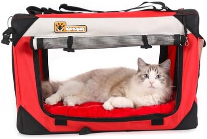Large Cat & Small Dog Carrier, Soft-Sided 24"x16"x16", Supports 45 lbs, Privacy Windows, Plush Bed, Locking Zippers, Foldable Travel Crate for Home & Vet Visits by PAWMANIA