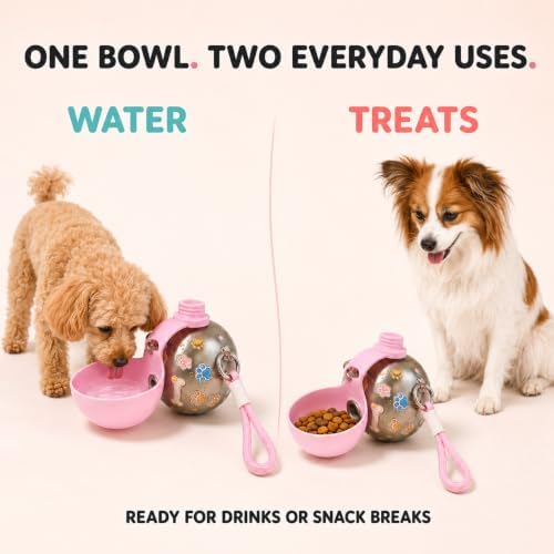 2026 New 2-in-1 Dog Water Bottle Portable, 10 Ounce Stainless Steel Dog Water Bottle, Travel Dog Water Bottle with Foldable Silicone Bowl and Water Reflux Design, Suitable for During Walks (Pink) - Image 3