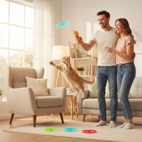 JIARON Interactive Rechargeable Cat Fetch Toy Disc Launcher, 8 Flying Discs Hunting Enrichment Toys for Indoor Outdoor Bored Kittens & Adult Cats, Cat Boredom Relief - Image 6