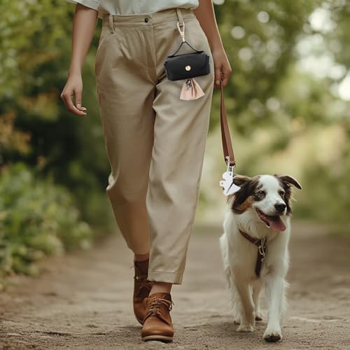 Affrolling 5 Pcs Leather Dog Poop Bag Holder Christmas Include 45 Scented Poop Bags Dispenser Cute for Travel Walking Dog Park and Outdoor Use(Black) - Image 3