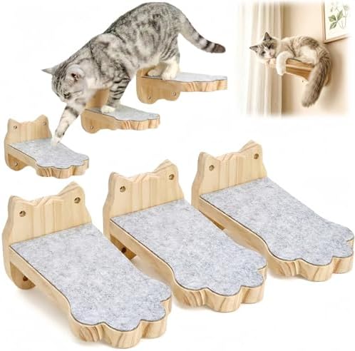 Tlence 3 Pack Cat Wall Shelves for Cats Steps, Wall Mounted Floating Cat Furniture with Non-Slip Felt, Cats Climbing Wall Stairs Perch for Jumping, Playing and Lounging, Holds up to 30lbs by Tlence