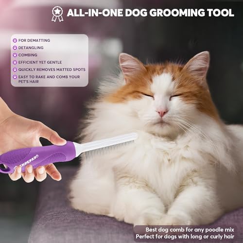 GENPEPADO Grooming Comb for Dogs and Cats with Matted Hair, Detangling Pet Comb with Long and Short Stainless Steel Metal Fine Teeth for Removing Mats, Tangles, Knots & Loose Fur from The Undercoat - Image 5