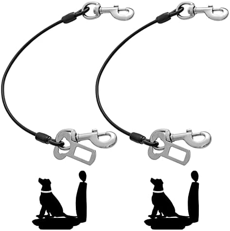 Dog Seat Belt Harness for Car,2pcs Dog Seatbelt of Coated Wire Leash Safety Restraint,No Chew Tether Cable Vehicle Dogs Accessories,Double Clips & Latch (2 Pack Black, 24 inch/60 CM) by MiMetty