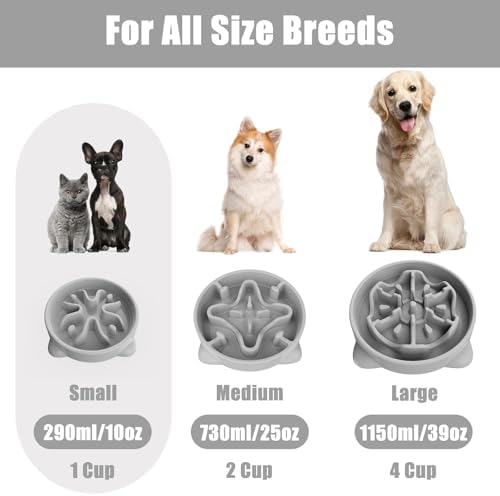 Slow Feeder Dog Bowls Small Breed, Dog Food Bowl Small Anti-Choking Bloat Stop Puzzle Healthy Eating Bowl (Gray, 1 Cup) - Image 6