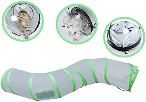 PetLike S Way Cat Tunnel Collapsible Pop-up Pet Tube Hideaway Play Toy with Ball (S-Way, Grey and Green) by PetsLikePetLike