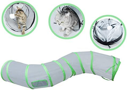 PetLike S Way Cat Tunnel Collapsible Pop-up Pet Tube Hideaway Play Toy with Ball (S-Way, Grey and Green) by PetsLikePetLike