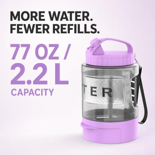 Portable Dog Water Bottle with Travel Bowl, 77 oz/2.2 L, Purple - Image 2