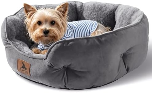 Asvin Medium Dog Bed for Medium Dogs, Cat Beds for Indoor Cats, Pet Bed for Puppy and Kitty, Extra Soft & Machine Washable with Anti-Slip & Water-Resistant Oxford Bottom, Grey, 25 inches - Image 2