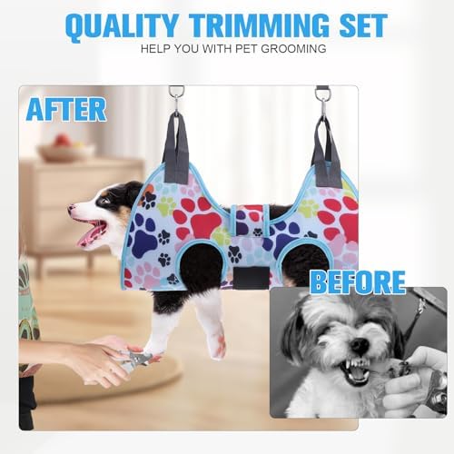 PAWCHIE Dog Grooming Hammock Harness for Dogs & Cats with Pet Nail Clipper Trimmer - Cat Hanger Sling for Trimming Clipping Nails- Dog Hammock Restraint Bag for Small Medium Large Dog, Blue XS - Image 4