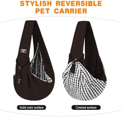 Dog Sling Carrier with Padded Strap, Reversible Pet Carrier for Cat Dogs, Hands Free Puppy Sling with Pocket, Dog Carriers for Small Dogs Cats, Cat Purse Bag Outdoor Travel Safety Harness - Image 4