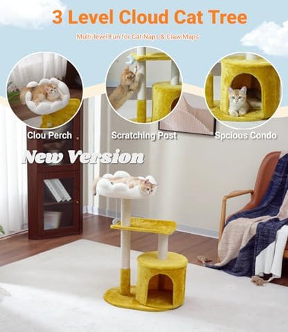 Happi N Pets 33" Cloud Cat Tree Tower, Cozy Bed & Large Condo for All Cats - Image 2