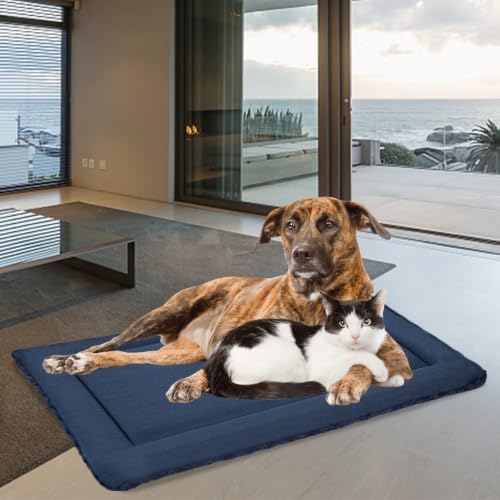 EMPSIGN Dog Crate Pad for 54"x37" Dog Crate, Plush/Canvas Navy - Image 6