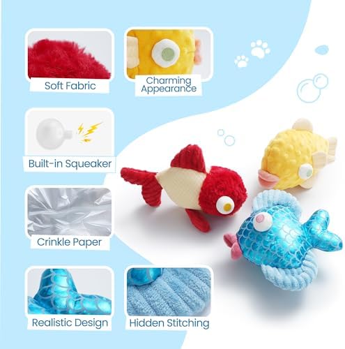 Nocciola Tough Dog Toys, Squeaky Dog Toys to Keep Dogs Busy with Two Resistant Layer & Crinkle Sound, Googly Eyed Fish Gang Puppy Teething Toys for Small, Medium, Large Breeds - Image 4