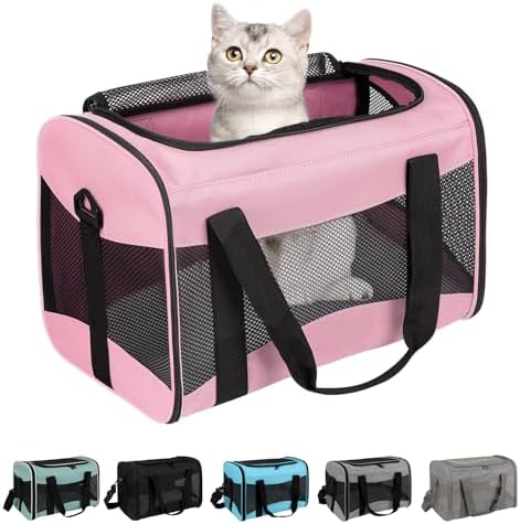 Cat Carrying Case - Pet Carrier Airline Approved, Protable and Breathable Pet Travel Carrier Removable Fleece Pad, Collapsible Cat Carrier Dog Carrier for Medium Cats Small Cats Dogs (Medium, Pink) by home
