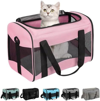 Cat Carrying Case - Pet Carrier Airline Approved, Protable and Breathable Pet Travel Carrier Removable Fleece Pad, Collapsible Cat Carrier Dog Carrier for Medium Cats Small Cats Dogs (Medium, Pink) by home