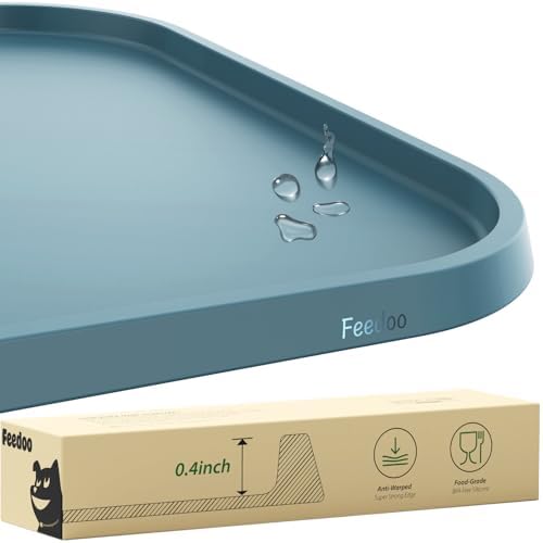 Feedoo Pet Feeding Mat [Warped Resistant Raised Edge], Water-Proof Silicone Placement for Food Water Bowls, Anti-Slip Base Protect Floor, BPA-Free&Dishwasher-Safe [23.5x13.5inch Large, Blue] by BestforYourPetsHealth