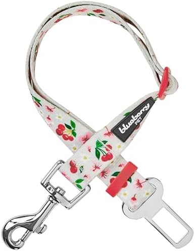 Blueberry Pet 8 Patterns Cherry Garden Grey Adjustable Dog Seat Belt Tether for Dogs Cats, Durable Safety Car Vehicle Seatbelts Leads Use with Harness by BlueberryPet