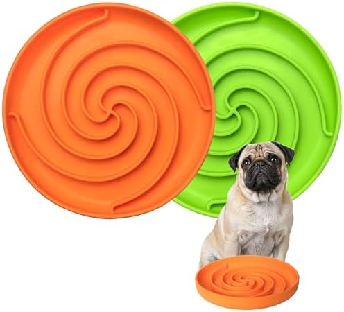 Bifeaw Slow Feeder Dog Bowls, Dishwasher Microwave Safe Silicone Puppy Puzzle Bowl with Non-Slip Design for Eating (Green and Orange) by Bifeaw