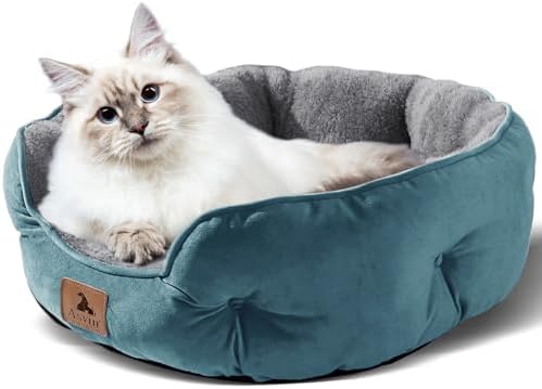 Asvin Medium Dog Bed for Medium Dogs, Cat Beds for Indoor Cats, Pet Bed for Puppy and Kitty, Extra Soft & Machine Washable with Anti-Slip & Water-Resistant Oxford Bottom, Teal, 25 inches - Image 2