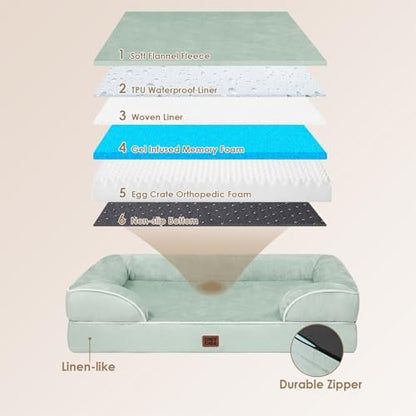 EHEYCIGA Orthopedic Large Dog Bed, Waterproof Memory Foam, Non-Slip Bottom, Sage Green, 36"L x 27"W x 6.5"Th - Image 5