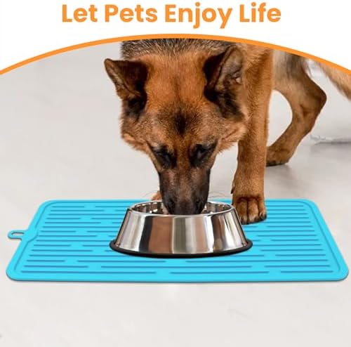 Ptlom Pet Placemat for Dog and Cat, Anti-Slip Waterproof Dogs Feeding Mat Prevent Food and Water Overflow, Bowl Mats Suitable for Medium and Small Pets, Blue, Silicone - Image 3
