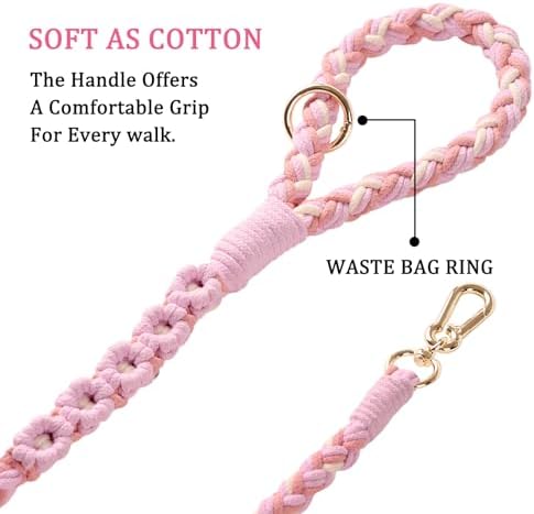 Double Dog Leash – Tangle-Free Dual Leash with 360° Swivel, Shock Absorbing Bungee, Reflective Stitching & Hand-Braided Main Rope (Supports Up to 440 lbs, Pink) - Image 4