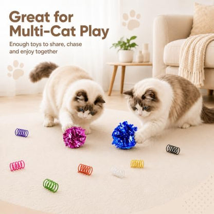 Cat Toys for Indoor Cats, 10 Crinkle Balls & 24 Colorful Springs - Image 7