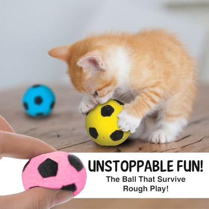 Vila Cat Soccer Balls, Feline Entertainment and Enrichment, Physical, and Mental Workout, Kitty’s Silent Companion, Foam Sponge, Pink, Yellow, Green, Blue, 1.5” -2” (Diameter), 12 Pcs per Pack  - Image 6