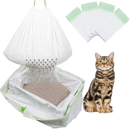 28 Count Cat Litter Box Liners with Holes, Cleaning Supplies with Durable Drawstring, Heavy Duty Self-Cleaning Cat Litter Bags, Thick Scratch Resistant (28) by Unknown