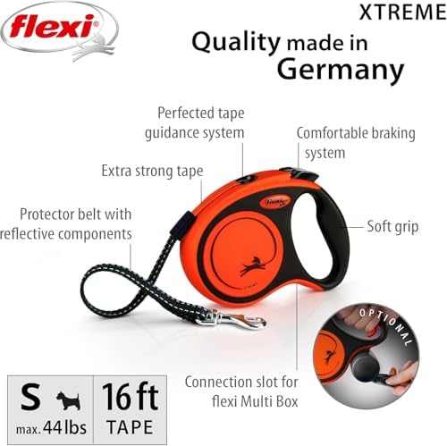 FLEXI® Xtreme Tape Retractable Dog Leash, Small, 16 ft - Orange/Black - Image 2