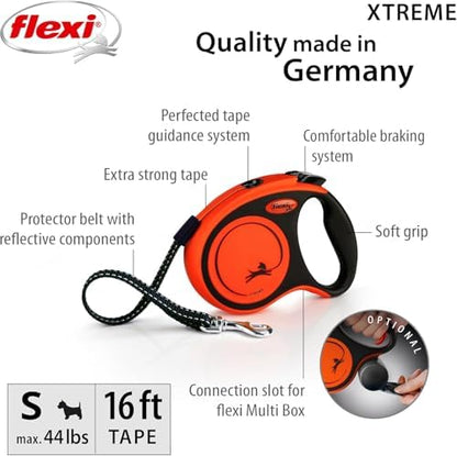 FLEXI® Xtreme Tape Retractable Dog Leash, Small, 16 ft - Orange/Black - Image 2