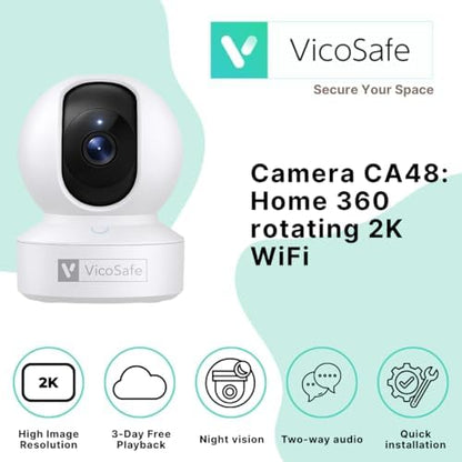VicoHome CA48 Indoor Security Camera – 3K WiFi Pet & Baby Monitor, 360° Pan/Tilt, Night Vision, Motion Detection, Two-Way Audio, Works with VicoHome App - Image 2
