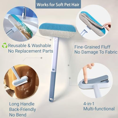 14" Long Handle Pet Hair Remover for Furniture & Couch, Reusable Cat Dog Fur Cleaner Tool for Carpet, Car Seat - Image 4