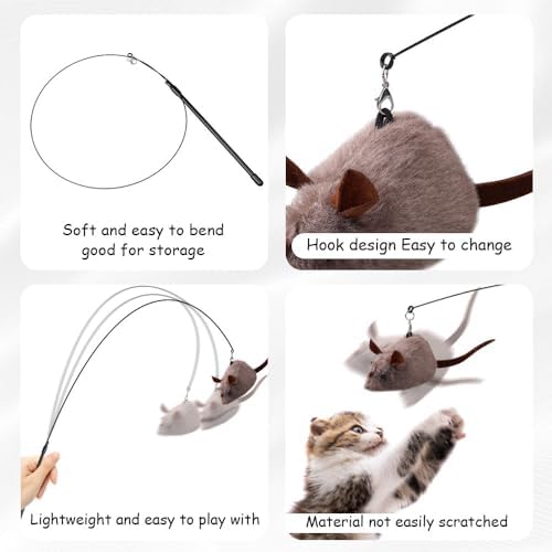 PAZ'S GIFT Cat Wand Toy, Mouse 2-piece Catnip wzggle Sound Toy, Soft and Durable, Interactive cat kick for Indoor Games - Image 4