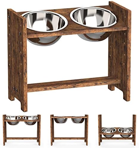 Vantic Elevated Dog Bowls, Adjustable Bowl Stand Large/XLarge, Rustic Brown by Vantic