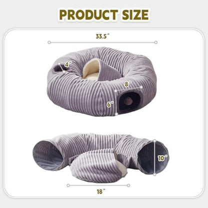 Cat Tunnel Bed for Indoor Cats,Cat Donut Tunnel Toy with Washable Circle Cushion,Blackout Tent, Multifunctional Playground Toys Hideplace for Kitty, Puppy, Rabbit,Ferret - Image 4