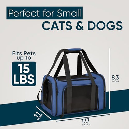 Pet Travel Carrier Bag – Airline Approved Soft-Sided Dog & Cat Carrier, Foldable, Breathable Mesh, Washable Pad – Fits Pets up to 15 lbs – The Pup Quartet (Blue) - Image 2