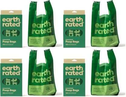 Earth Rated Dog Poop Bags with Handles, Extra Wide, Easy Tie and Guaranteed Leakproof, Unscented, 120 Handle Bags (Pack of 4) by EarthRated